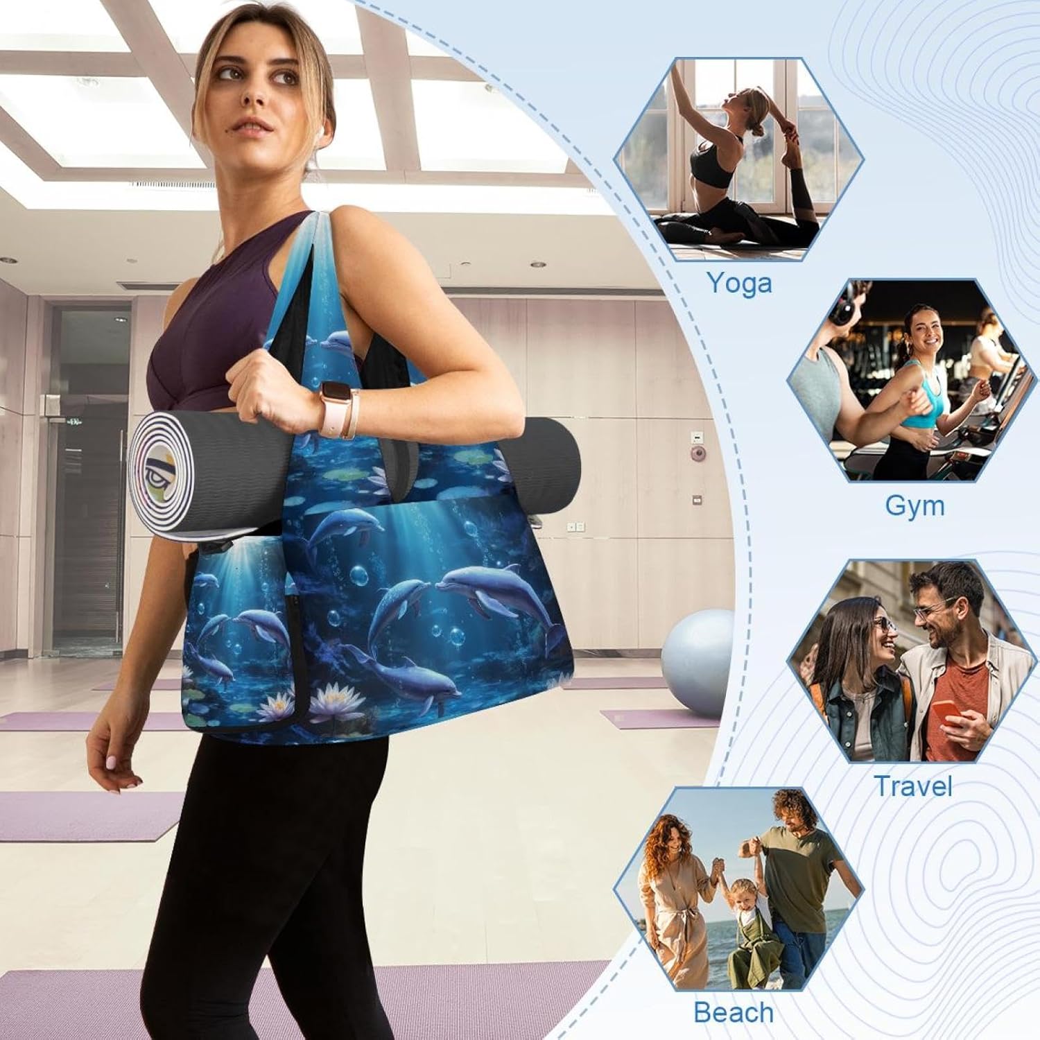 Yoga Mat Bag, Gym Workout Bag with Shoe Compartment, Dragonflies Dandelions Pilates Bag for Women, Quick Access Storage Yoga Tote Bag for Sports Travel Office