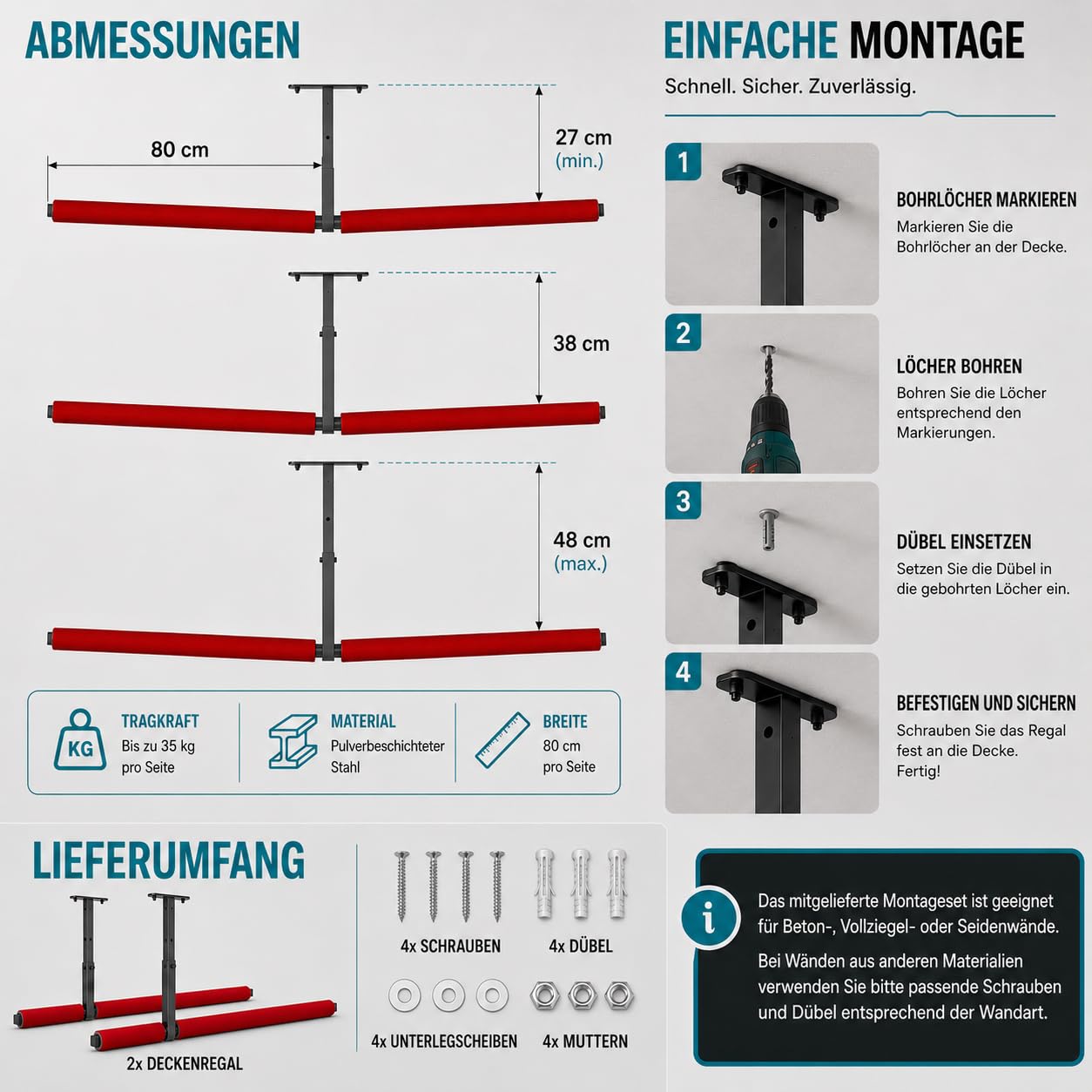 QLS Lot de 2 étagères suspendues pour plafond ou kayak, planche de surf, rangement d'outils