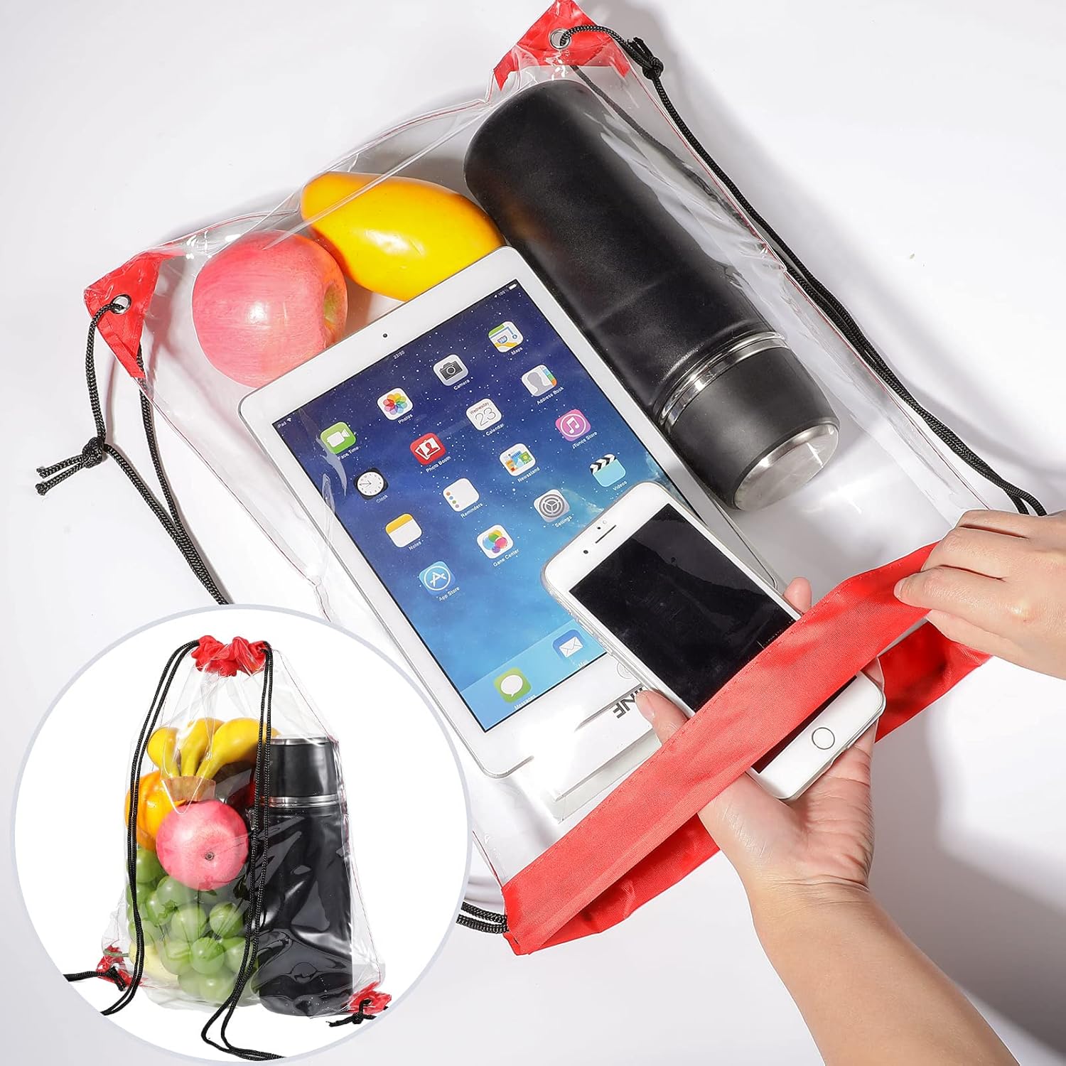 Riakrum 15 Pieces PVC Clear Drawstring Bag Small Waterproof Clear Plastic Drawstring Backpack For Stadiums Sporting Events (Wine Red) - Image 4