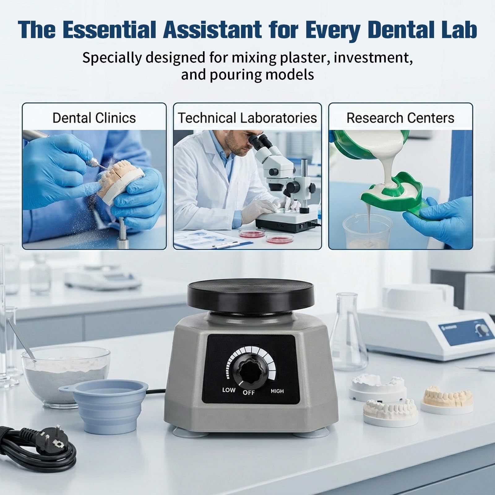 Rüttelplatte Gips - 220V 100W Gipsrüttler Rüttelplatte Elektrisch, 4'' Dental Oszillator Gips, Dentalrüttler für das Mischen von Gips, das Gießen von Modellen