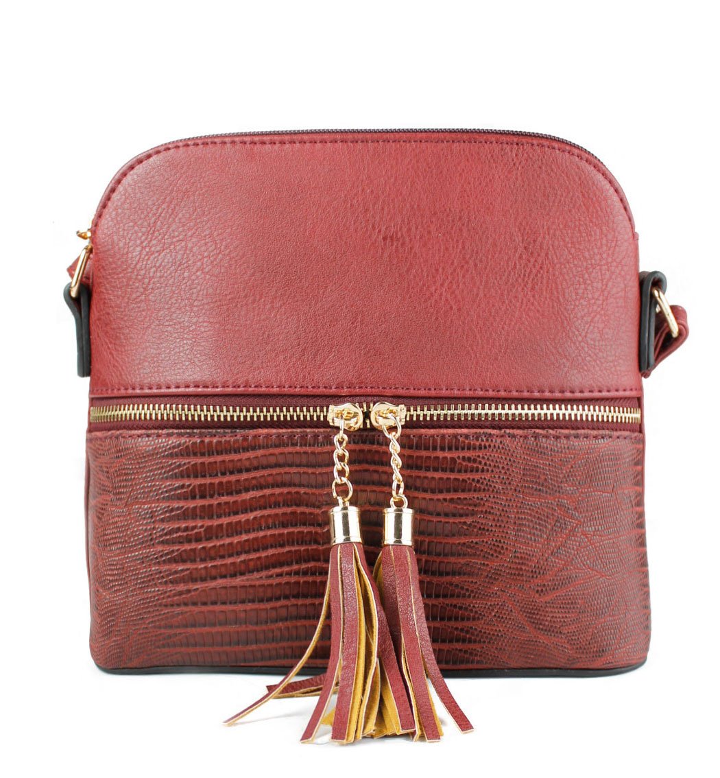 Foxlady Bags Women's Two-Tone Faux Leather Tassel Small Shoulder Handbag Crossbody Messenger Bag