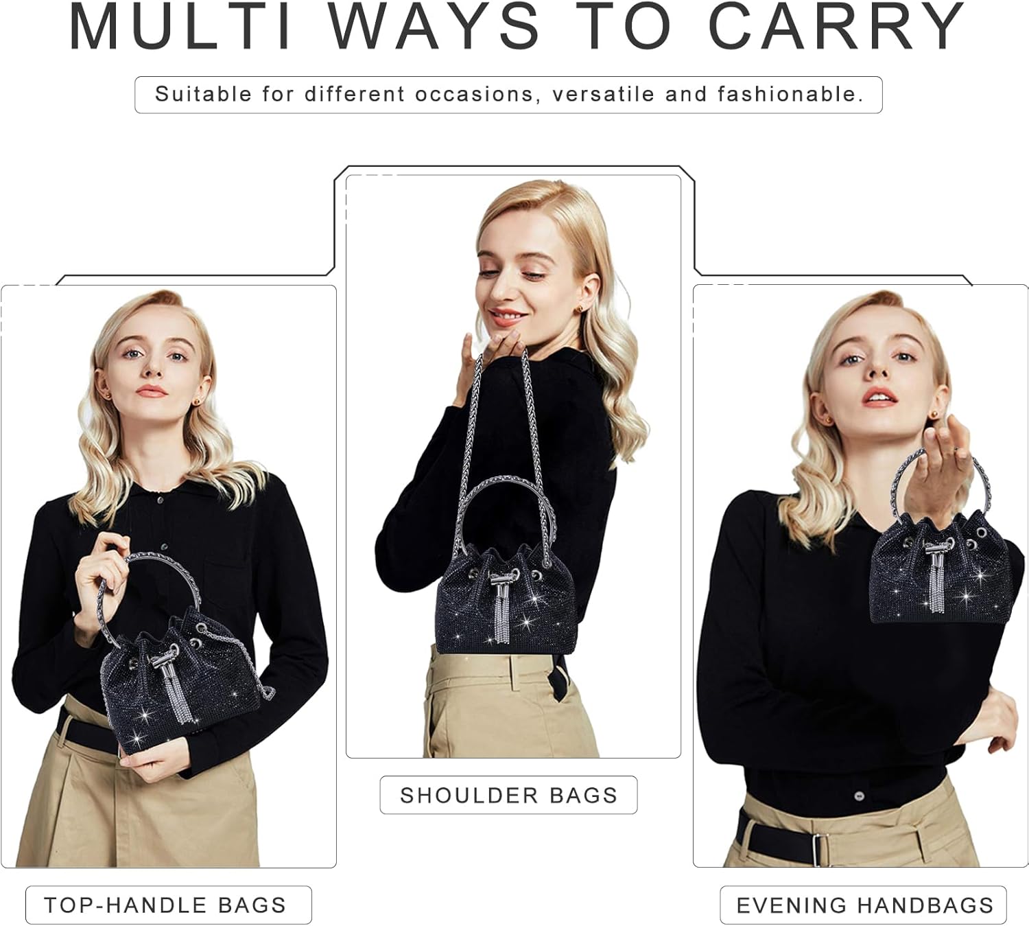 TOPALL Upgrade Rhinestone Evening Bag Bling Purse Sparkly Diamond Silver Clutch Purses for Women Party Club Wedding Prom - Image 7