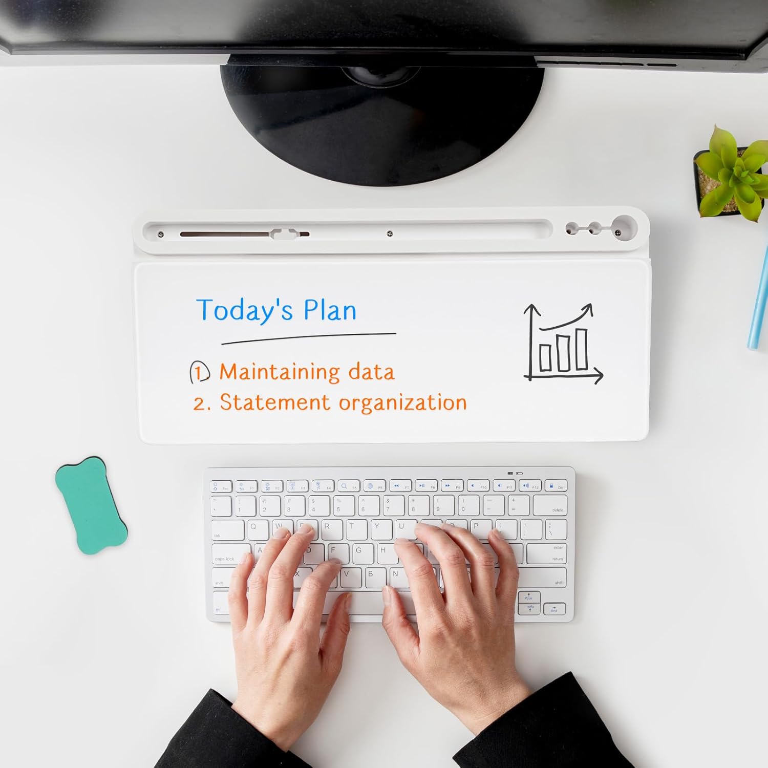 QUEENLINK Glass Desktop Whiteboard with Storage, Small Dry Erase Board with Drawers Desk Whiteboard with Stand Computer Keyboard Stand Organizer for Office Desk Accessories(White) 8