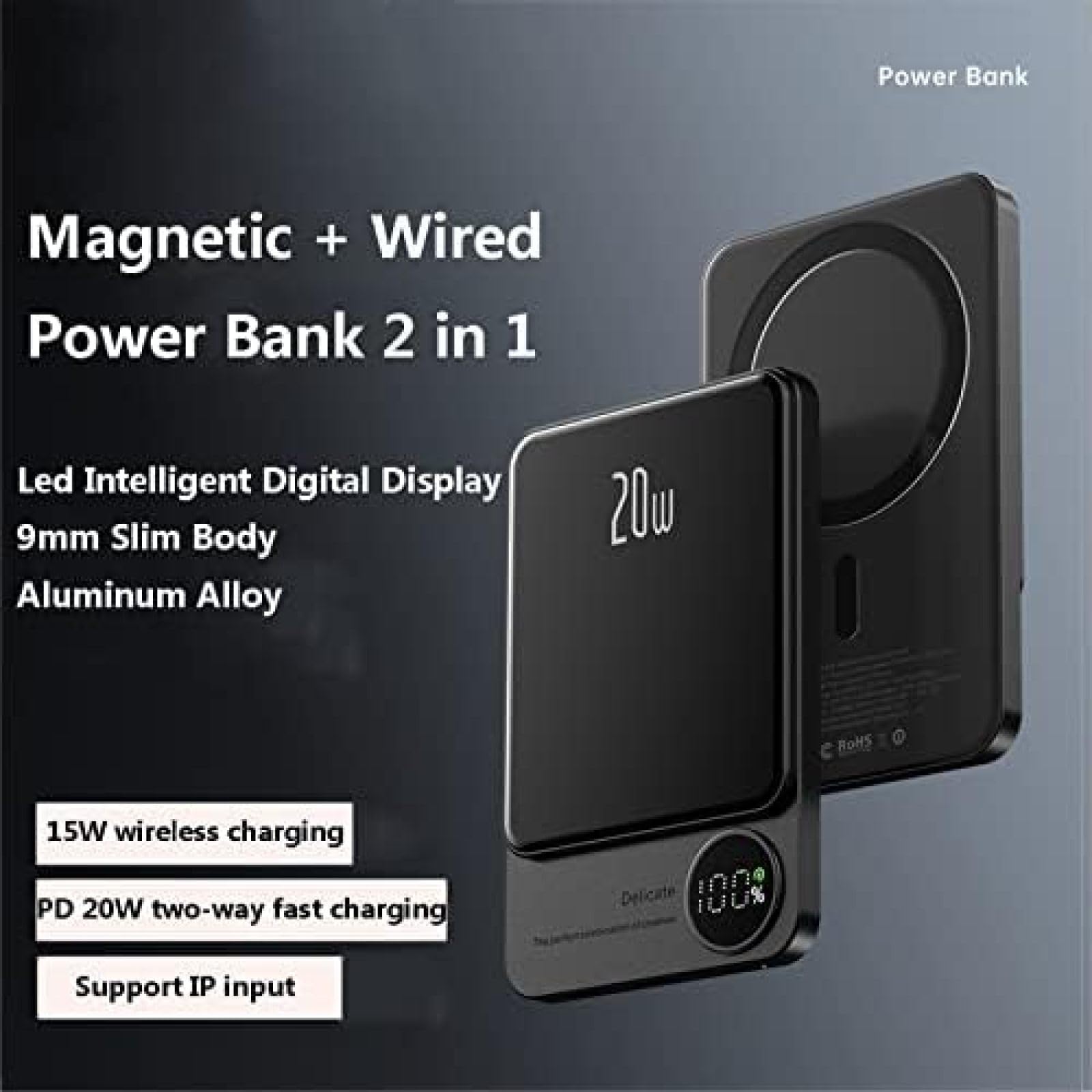 Powerbank 10000 mAh Power Bank Charge Rapide Portable sans Fil Charge Rapide 100% écran LED Chargeur Portable Batterie Compatible avec divers smartphones et Autres appareils USB, Vert Fonc