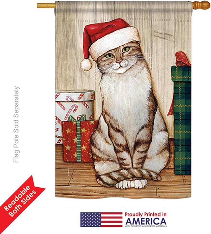 Breeze Decor H114192 Christmas Kitty Decorative Vertical House Flag, 28" x 40", Multicolor