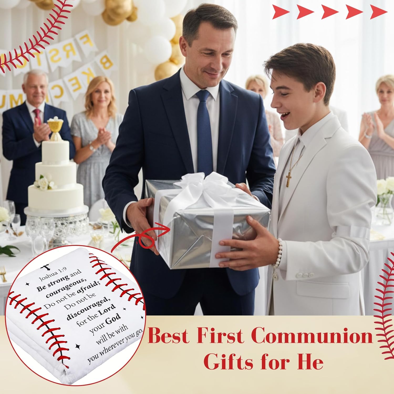 Redbaker Baseball Blanket Gifts, 60" Christian Round Soft Blanket Baseball Players Lovers Present for Baptism Catholic Religious First Communion Confirmation