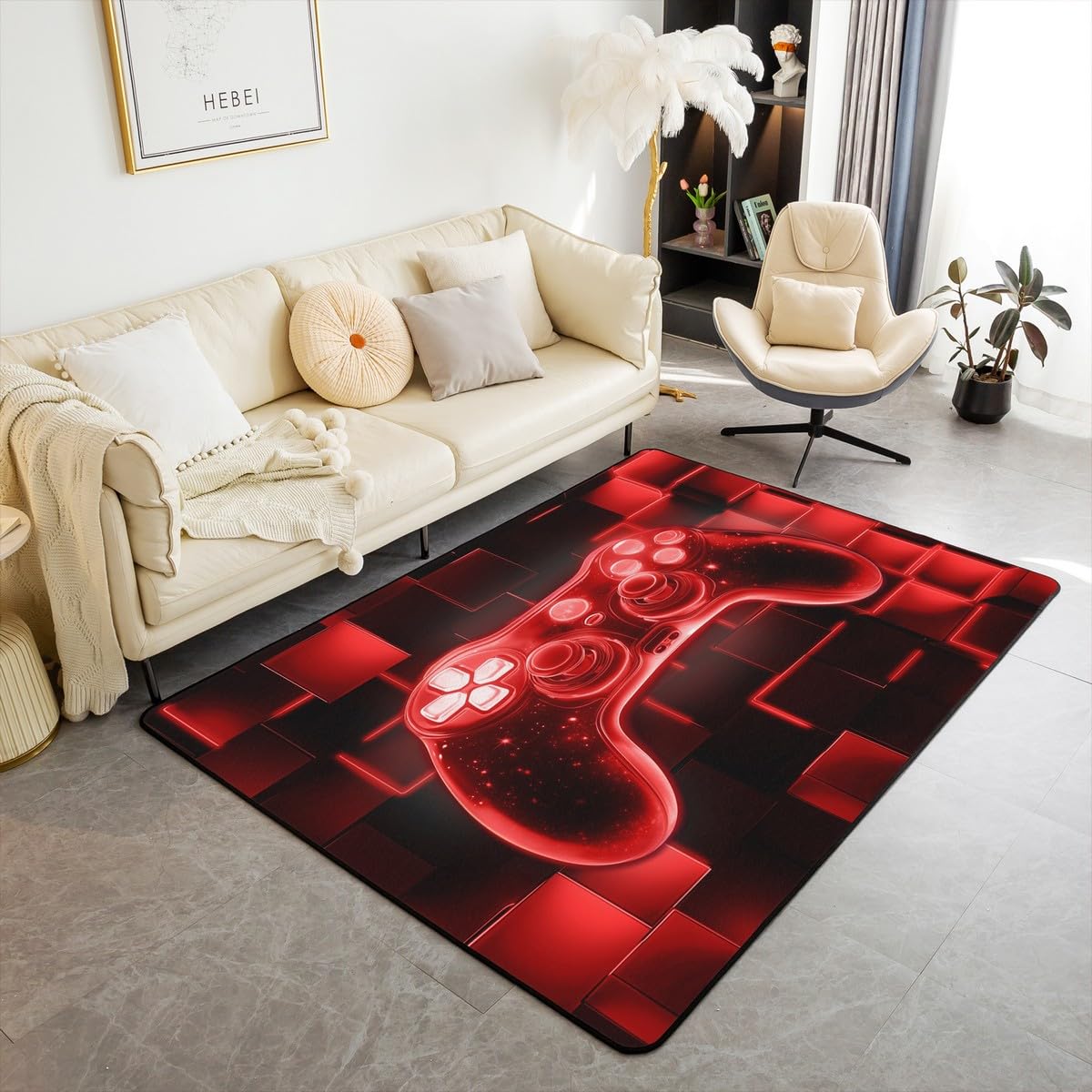 Jeux tapis sol néon pour une ambiance gaming immersive dans le salon