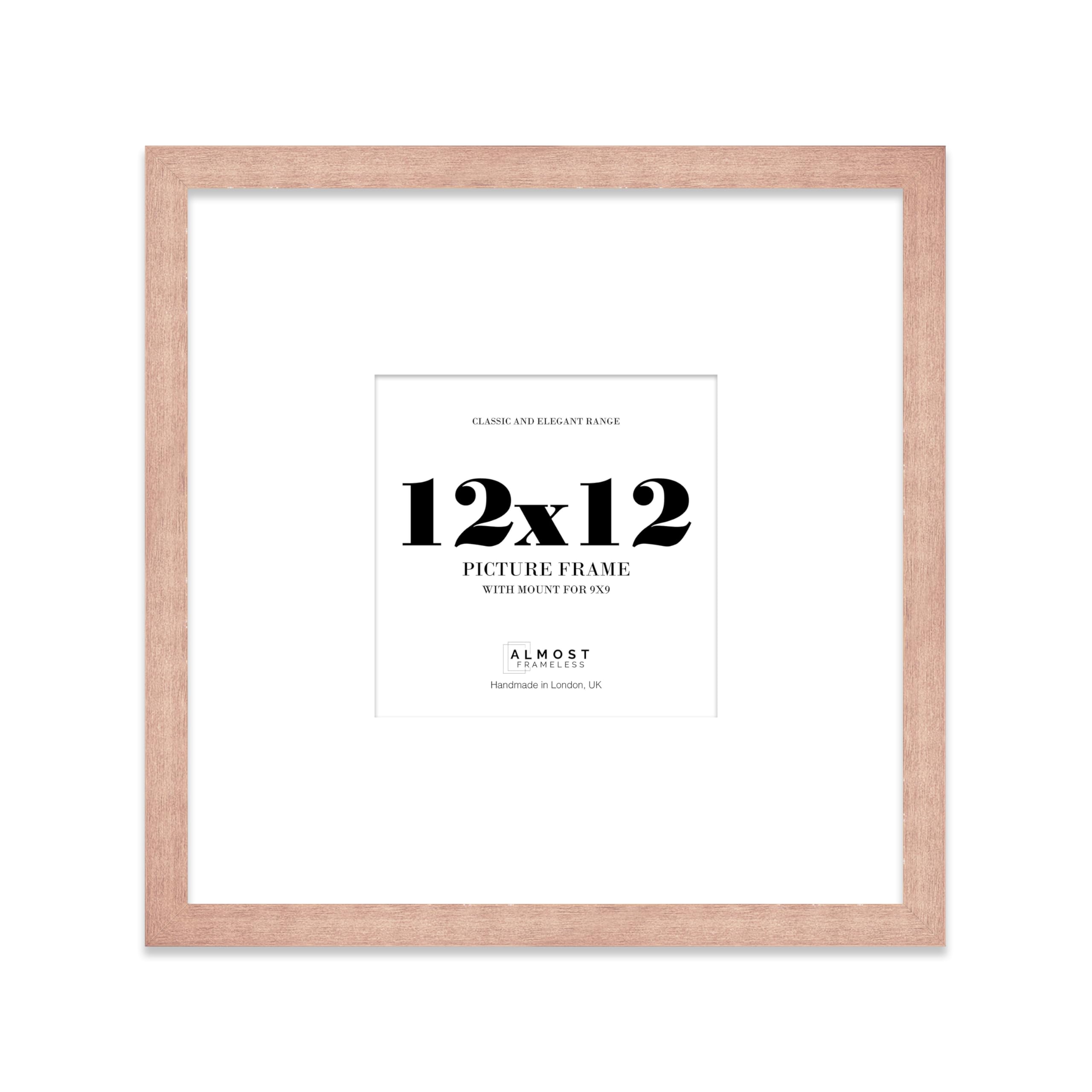 Almost Frameless 12x12 Square Picture Frame, Display Pictures 9x9 With Mat or 12x12 Without Mat, Wall Hanging & Free Standing Photo Frame, Bronze, 1 Pack