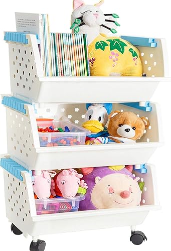 – Cofre para juguetes de niños, gran canastilla de almacenamiento, organizador con ruedas, se mueve a todas partes, natural/primario, colección
