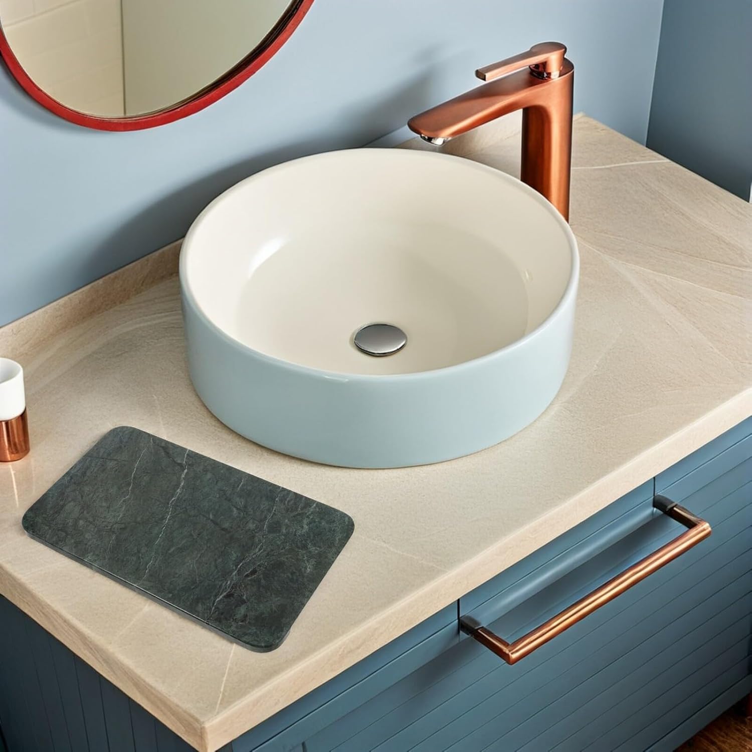 Marble Vanity Tray 25x15cm Rectangular Stone Organizer with Rounded Corners Gray White for Bathroom Countertop Storage and Skincare Holder