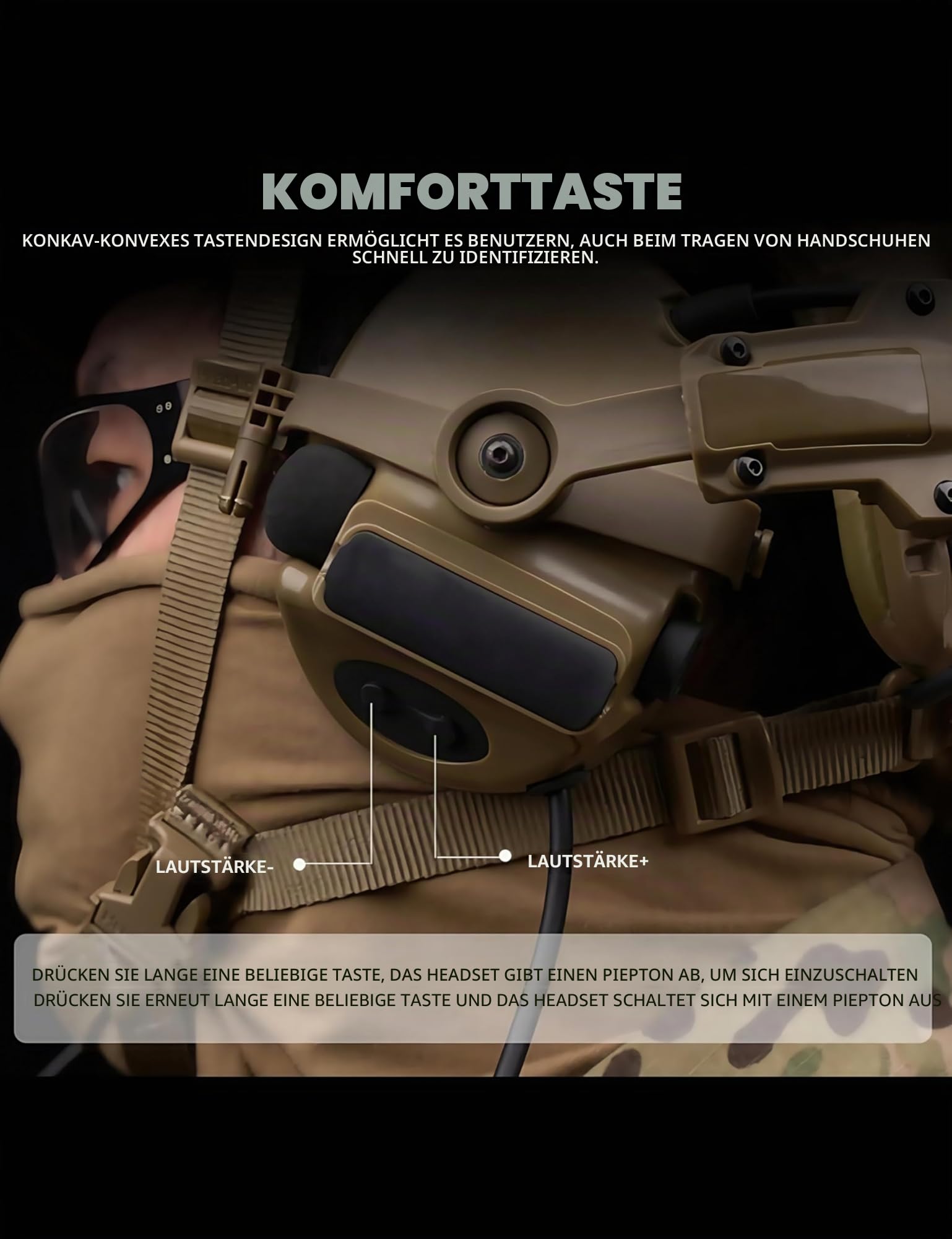 ACEXIER Taktisches Helm-Headset – Kommunikationskopfhörer mit Geräuschunterdrückung, umkehrbares Mikrofon, faltbares Design, NRR21dB-Gehörschutz für Outdoor-Aktivitäten