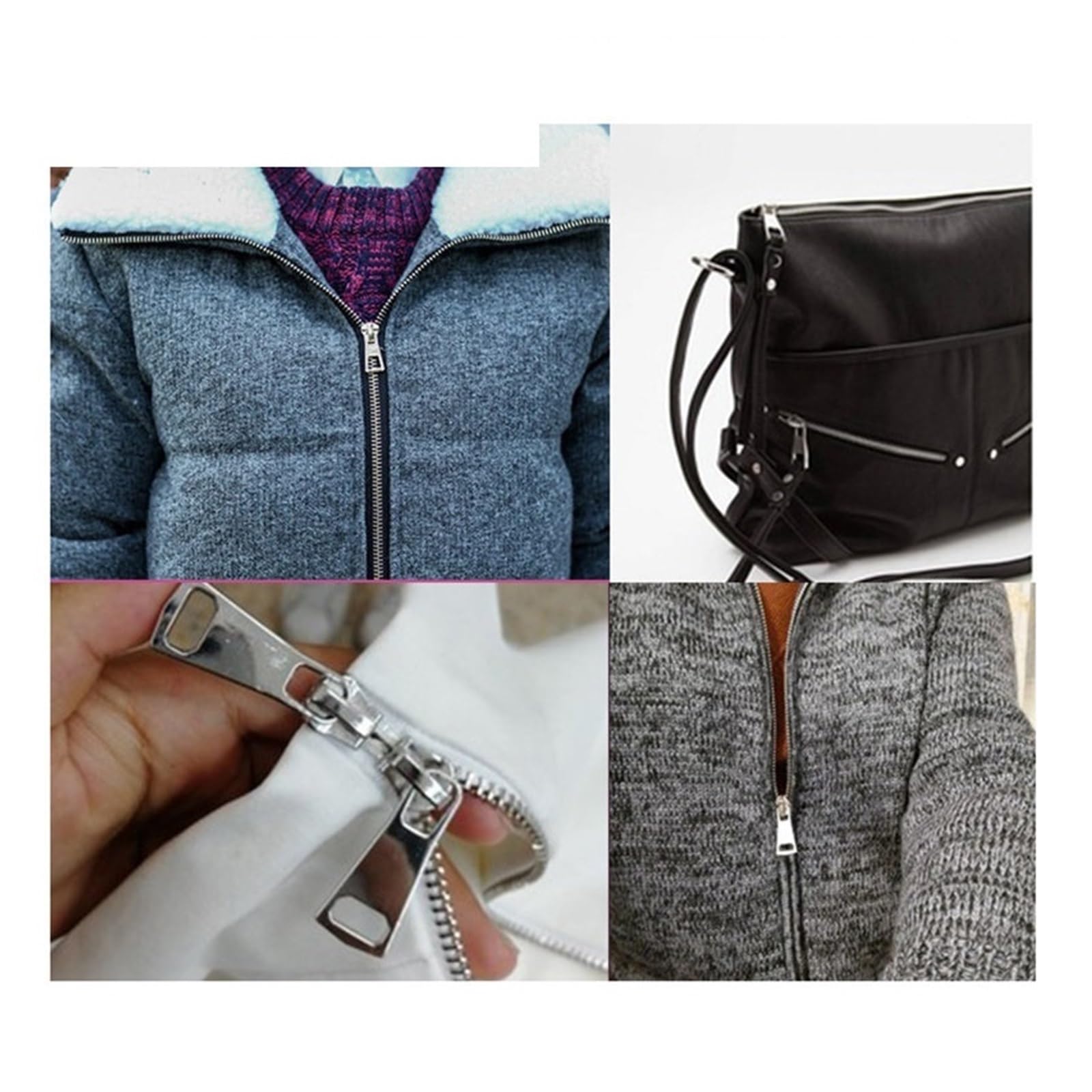 Wielokolorowe nylonowe zamki błyskawiczne, Zamki 60-150cm Suwaki Suwaki do szycia Kurtek Suwaki do płaszczy Zestaw naprawczy do zamków puchowych Akcesoria DIY(Black-Silver-Single,150cm)