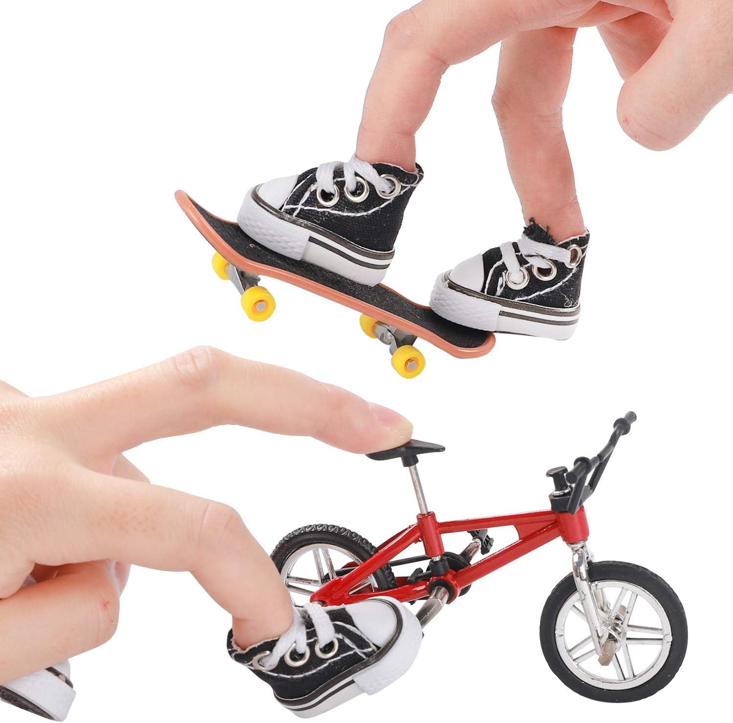 VANKERTER 19pcs Mini Finger Bikes and Skateboards Tech Deck Finger Toys with Replacement Wheels and Tools for Kids as Gifts