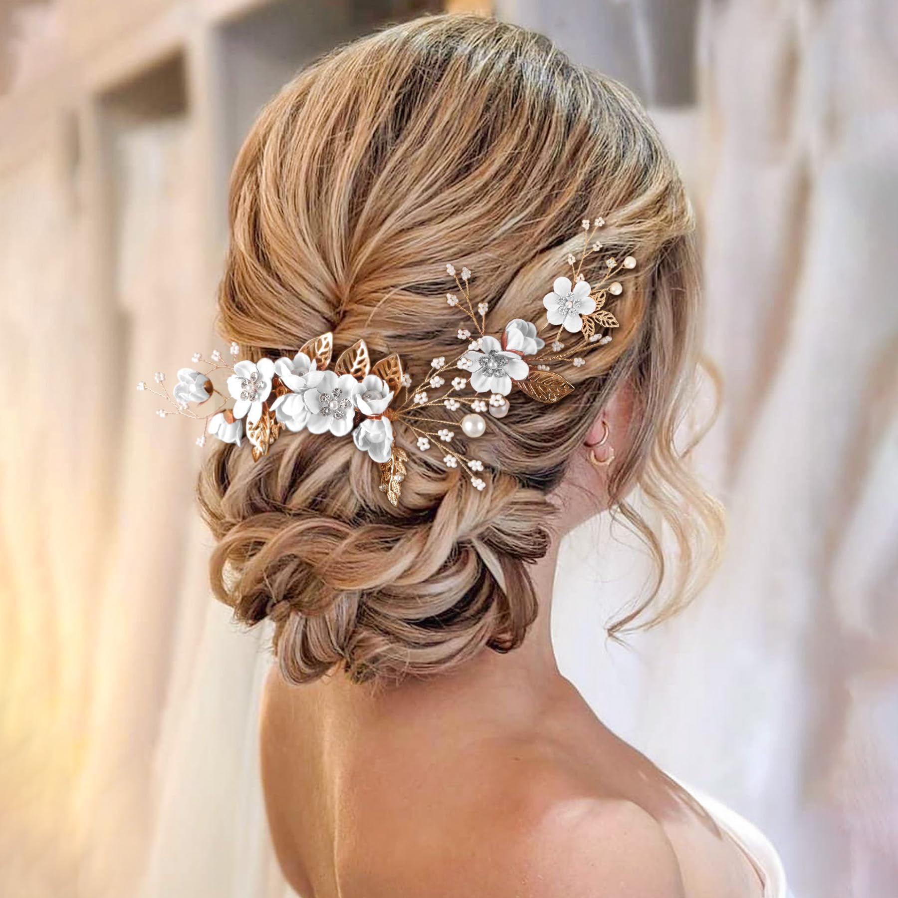 Ainelure Hair Accessories for Women, 8pcs Hair Pins Bride Flower Hair Pearls, Bridal Wedding Hair Accessories for Women Girls Gifts - Image 4