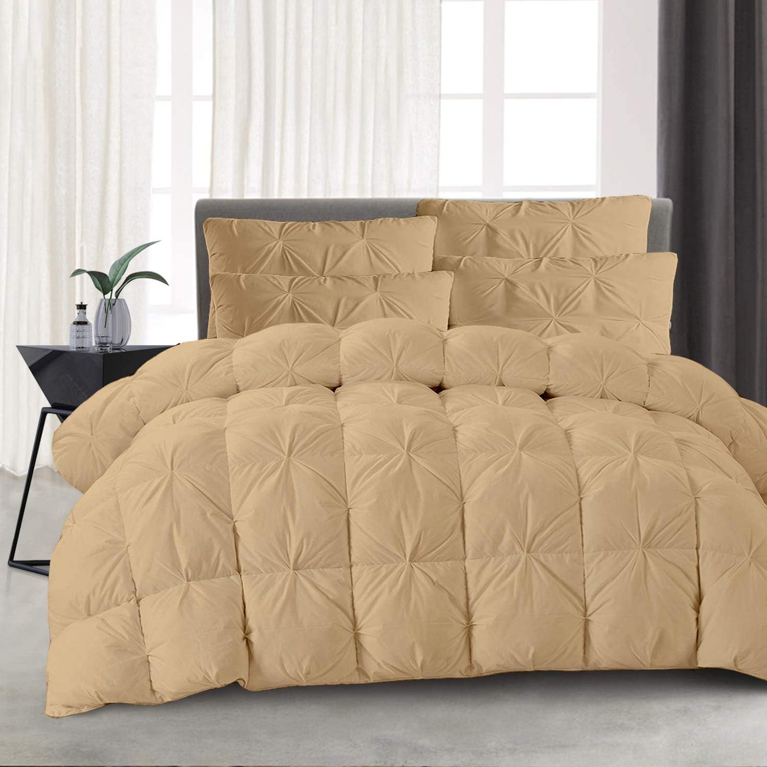 Down Alternative 1200 Series 5 Piece Moss Pinch Pleated Bedding Comforter Set (Comforter + 4 Pillow Cases) 600 GSM Egyptian Cotton California King : Everything Else