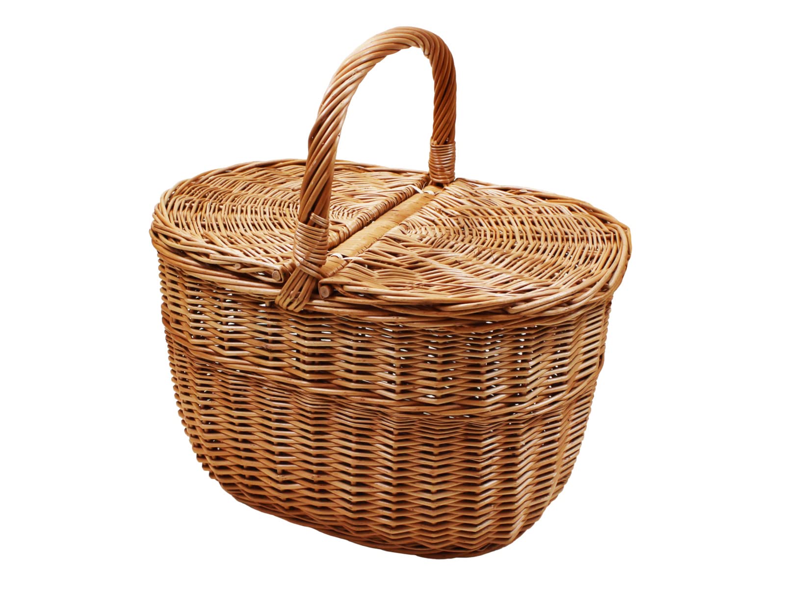Cesta de mimbre para pícnic/camping, cesta de la compra, para frutas, verduras o setas, con doble tapa, cesta de almacenamiento, tejida a mano, 41 x 30 cm, 25/40 cm