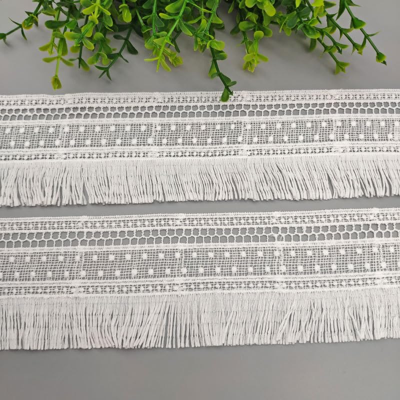 GorinsKani 4Yards Milk Silk Tassel Fringes, Whisker Trims, lace Tassel Trims, Clothing Accessories, lampshade Decorations, Wedding Dresses, DIY Sewing Trims (White A 7CM)