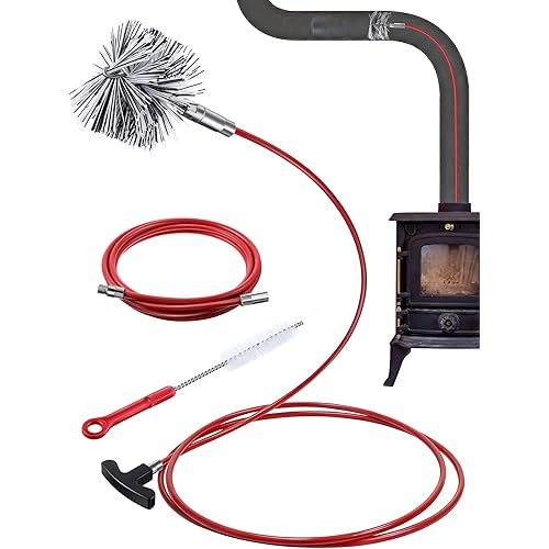 Feekoon Pellet Stove Cleaning Kit, 20 FT Flexible Steel Rod with 3" Brush Head, Flue Detail Cleaner, Pellet Stove Accessories for Vent Pipes Cleaning - Reduce Buildup & Improve Airflow