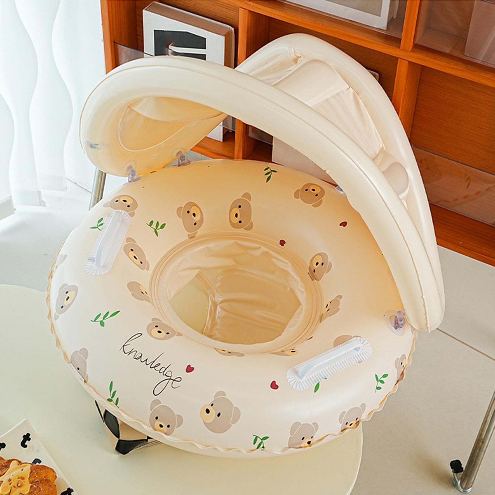 Galleggiante Da Piscina Per Bambini Con Tendalino PBV 55x52 Cm | Galleggiante Gonfiabile Per Piscinas Con Tendalinos Bambini | Sedile Piscina Con Tendalino Rimovibile Spiaggia Vasca Bagno Esterno