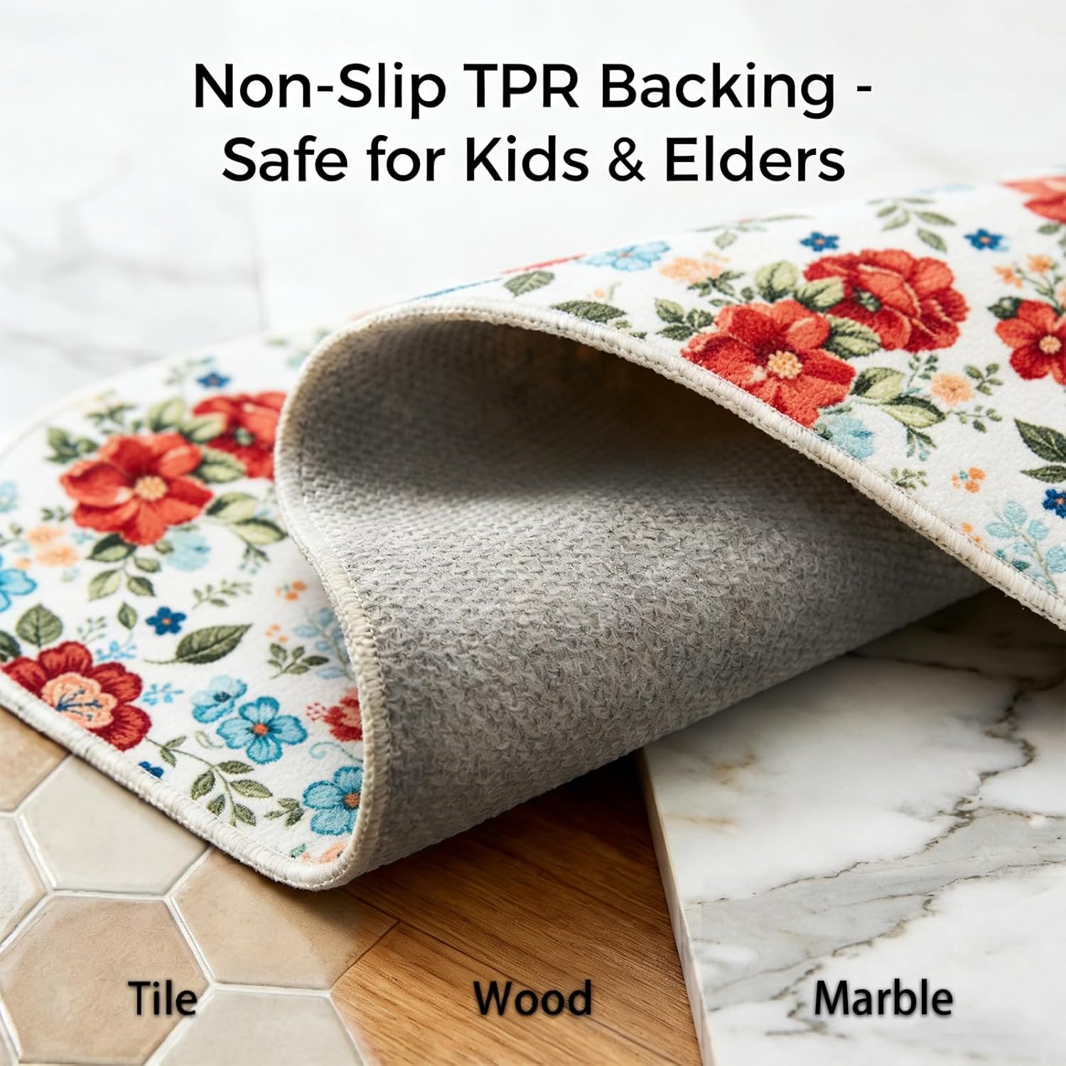 Kitchen Mats for Floor 3 Piece Set, Non Slip Washable Kitchen Rugs and Mats,Absorbent Soft Runner Rugs with TPR Backing,Pioneer Woman Farmhouse Style Floral Decor (20"x32"+20"x47"+20"x59") (Flower2)