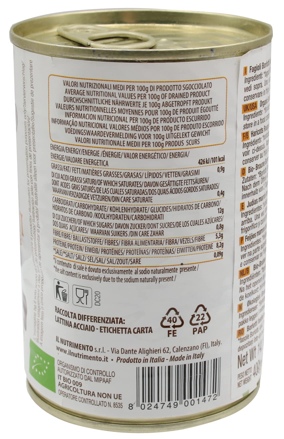 Probios Borlotti Beans Natural Organic - Packaging 12x400g