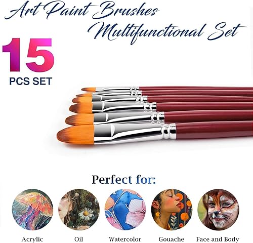 Miniatura 2 de Pinceles para pintura acrílica, 6 piezas, pincel de pintura acrílica para óleos, acuarela, gouache, pintura facial, mango largo.