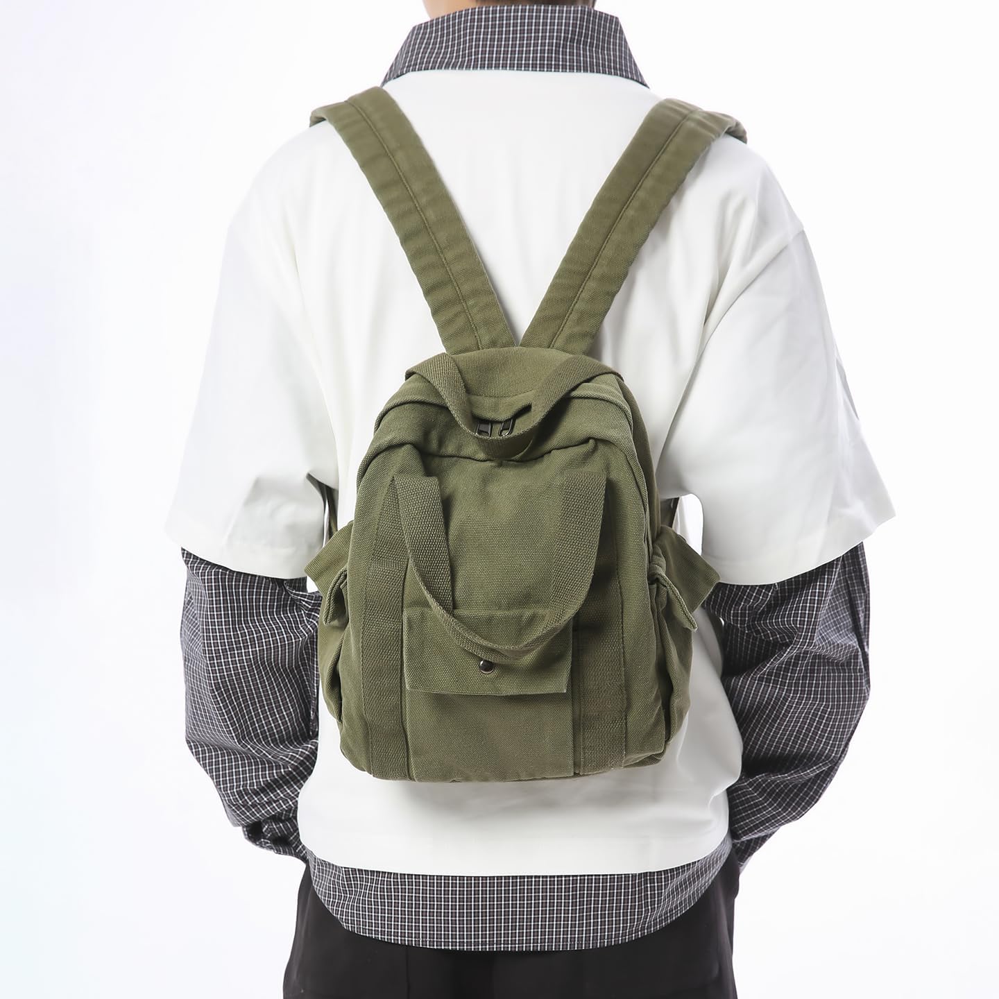 MaxxCloud Unisex Mini Canvas Backpack,Casual Rucksack&Lightweight Daypack for Daily Use,Travel & Work (Green)