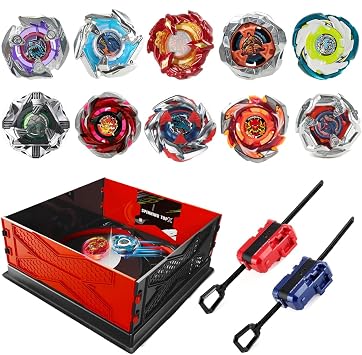 Gyro Battling Spinning Tops, Battle Gyro Top Set, Burst Battling Stadium, Two Way Launchers Grip Starter, Great Gifts for Children Age 6+ 10 Set X Stadium