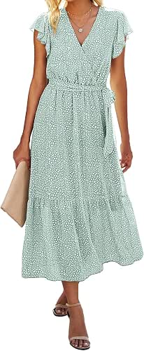 BTFBM Women Summer Casual Wrap V Neck Ruffle Cap Sleeve