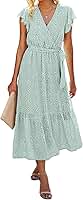 Vestido feminino de verão, boêmio, floral, casual, com decote em V, babados, sem mangas, cinto evasê, bainha plissada, midi vestido de sol branco