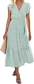 Vestido feminino de verão, boêmio, floral, casual, com decote em V, babados, sem mangas, cinto evasê, bainha plissada, midi vestido de sol branco