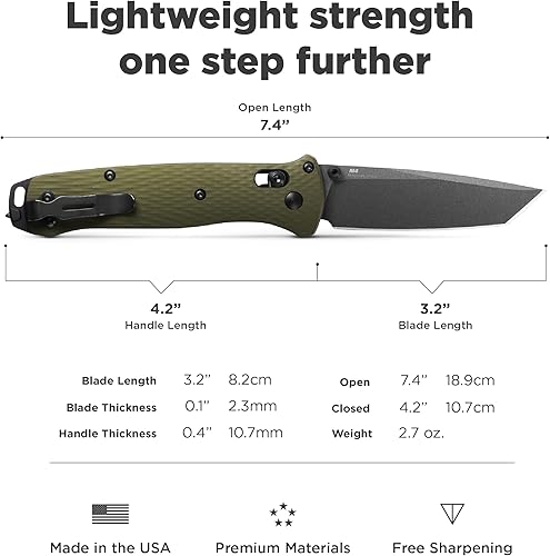 Miniatura 5 de Benchmade - Cuchillo de eje Bailout, con revestimiento gris CPM-M4 Super Steel Tanto Blade, cuchillo táctico de carburo, fabricado en los Estados