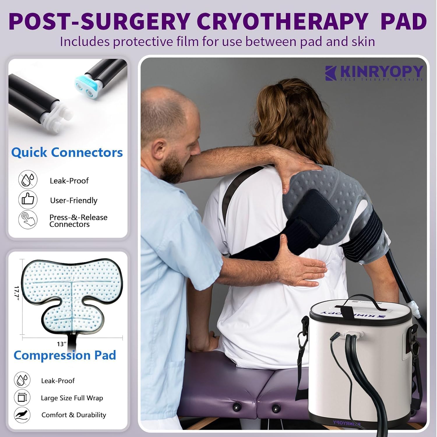 Cold Therapy Machine for Shoulder with Programmable Timer, Portable Ice Machine for Shoulder After Surgery, Lightweight Replacement Recovery System, Cryotherapy Pain Relief w/Compression Pad