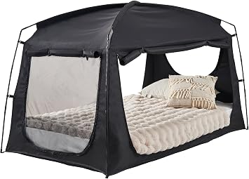 Privacy Sleep Indoor Bed Tent for Adults Kids, Portable Blackout 90% Canopy Tents with 3 Doors Breathable Mesh Windows