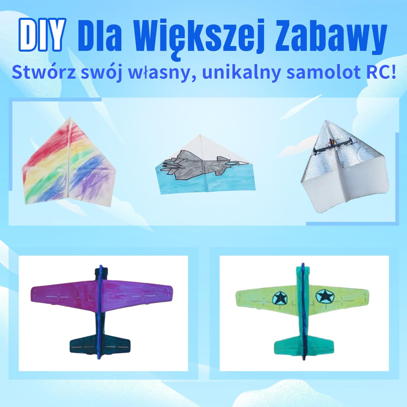 HAWK'S WORK Samolot papierowy RC, Zestaw Zdalnie Sterowany Samolot z Kolorowymi Papierami, Super Łatwa Zabawka dla Dzieci DIY STEM KIT (Birdy X 2.0)