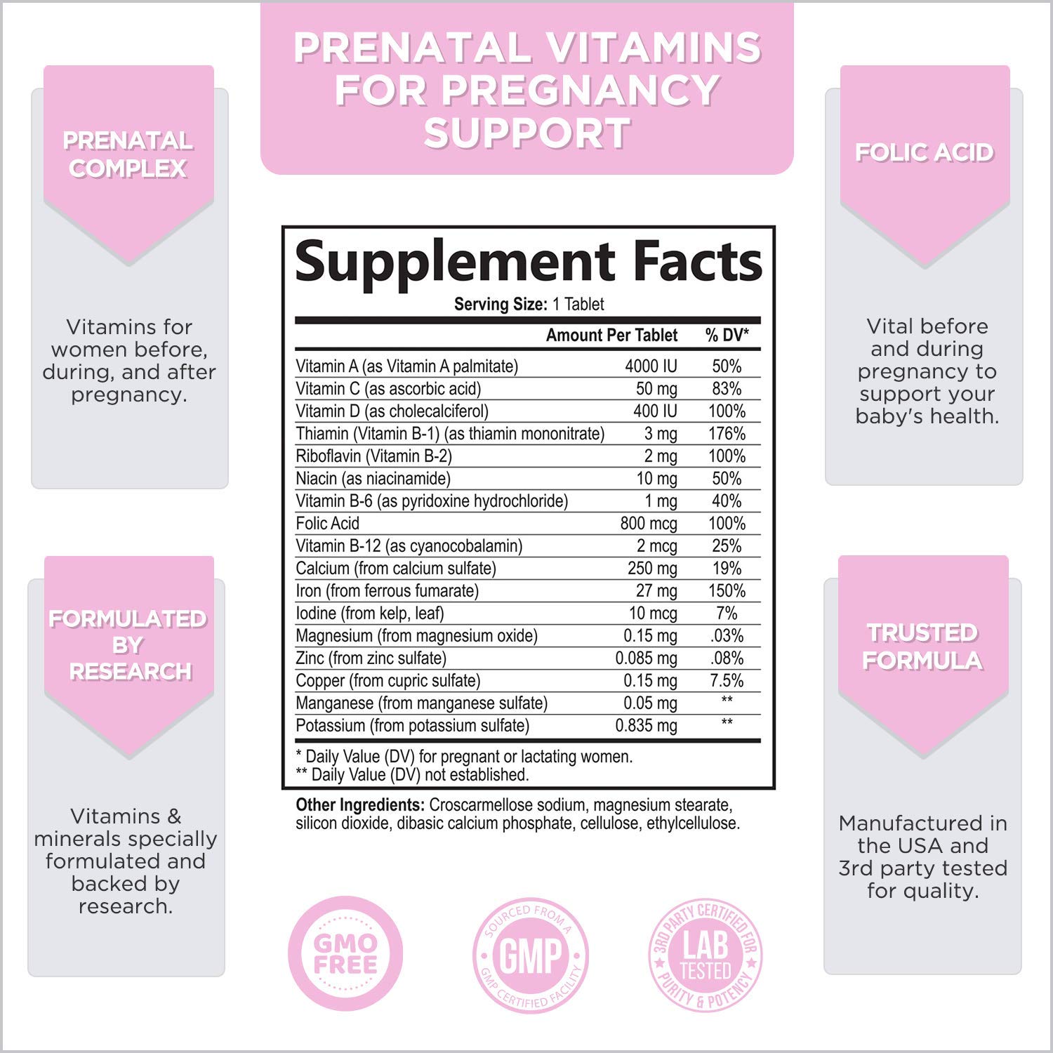 Buy Prenatal Vitamins High Potency Folic Acid and Iron Supplement 800mg