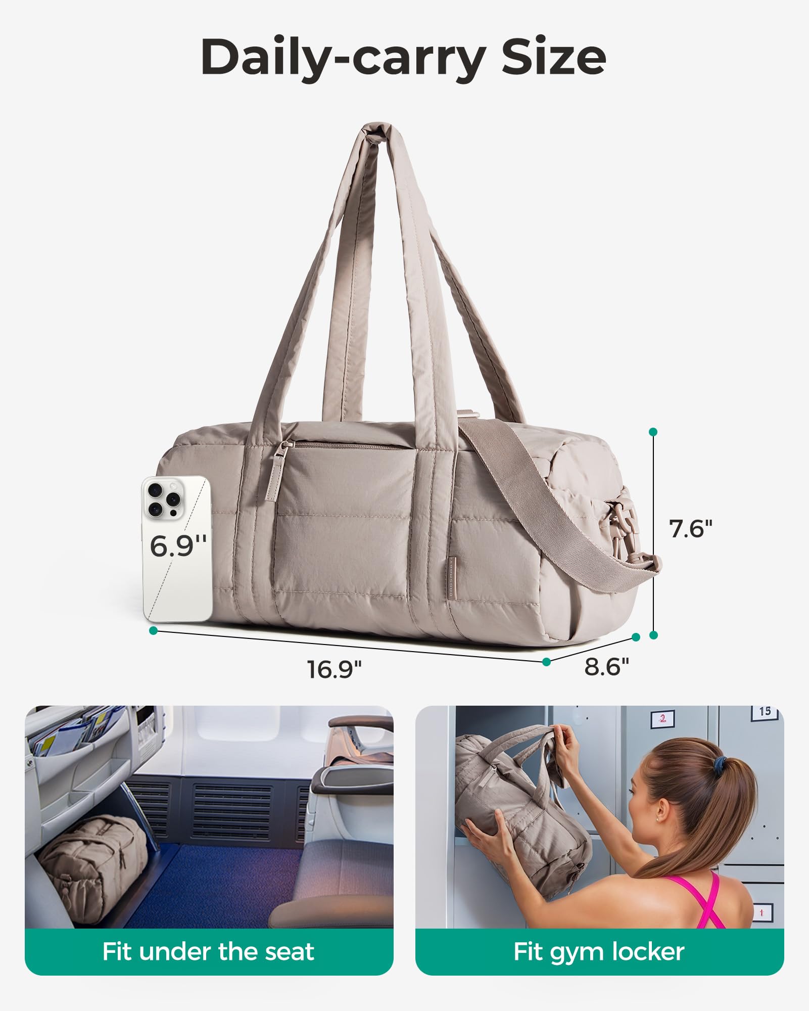 bagsmart Reiki Sporttasche für Damen, Reisetasche für Yogamatten mit Nass- und Trockenfach, 18L Gesteppte Sporttasche für Wochenende/Schwimmen, Sandbraun