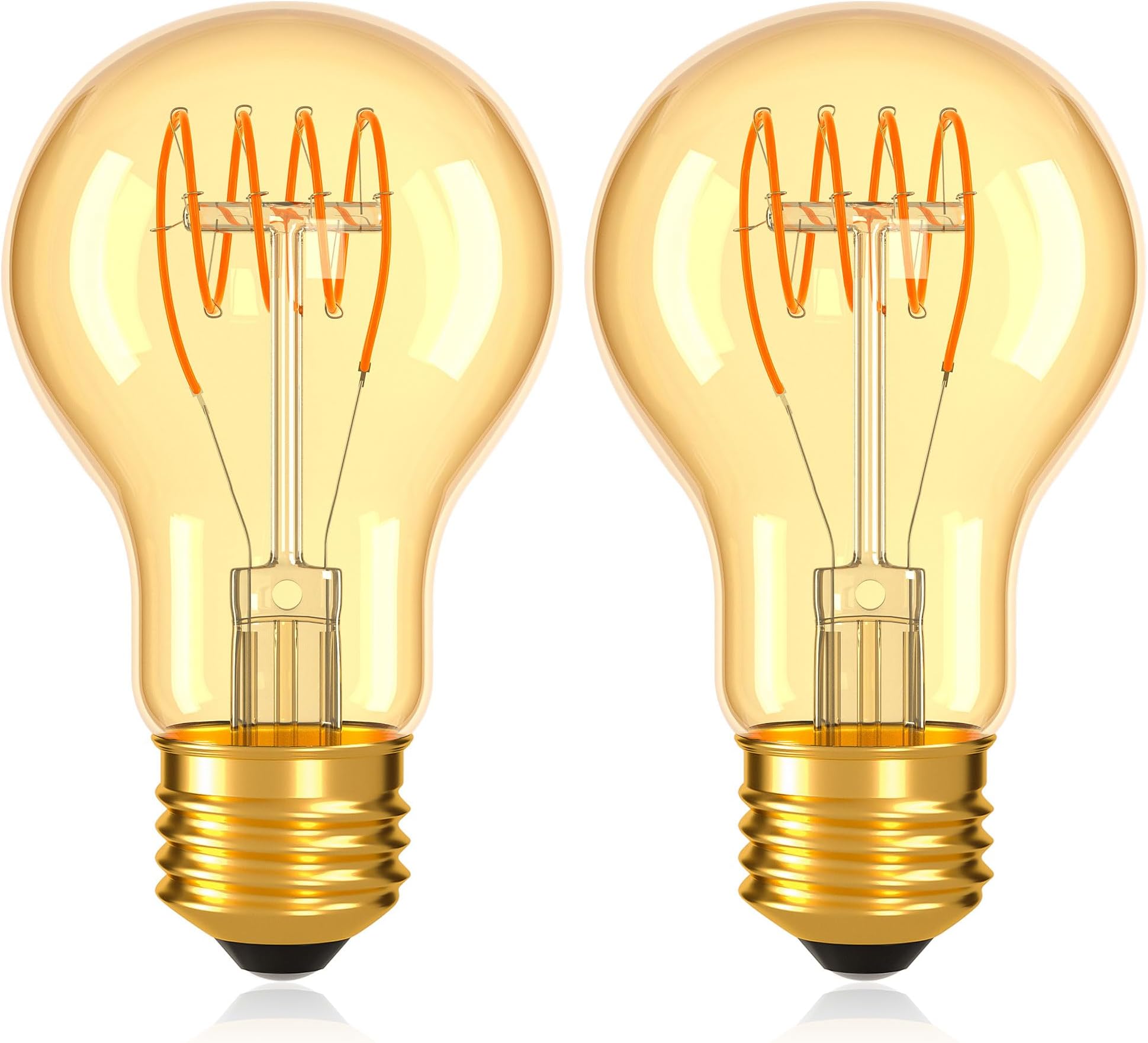 Dimmable E26 A19 Edison Bulbs Vintage Amber Light Bulbs 40 watt,Decorative Antique Spiral Filament Warm 2200K LED Light Bulb 400LM,for Rustic,Lamp,Chandelier,Pendant,Pack of 2