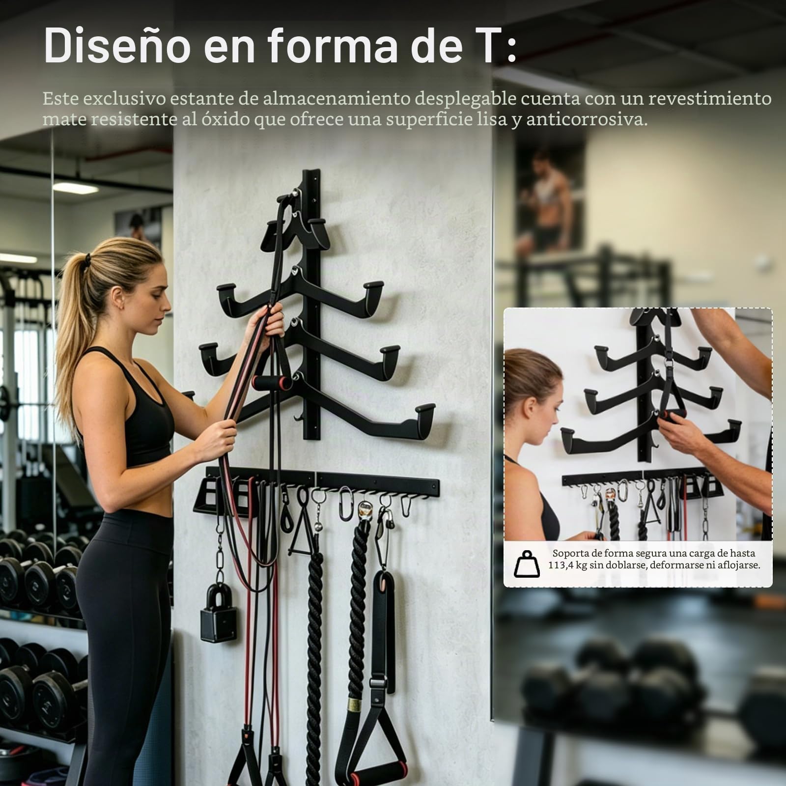 Soporte de pared para barra de dominadas y polea, con soporte para accesorios, para gimnasio en casa, para accesorios de polea, bandas de resistencia, cuerdas para saltar, equipamiento de fitness
