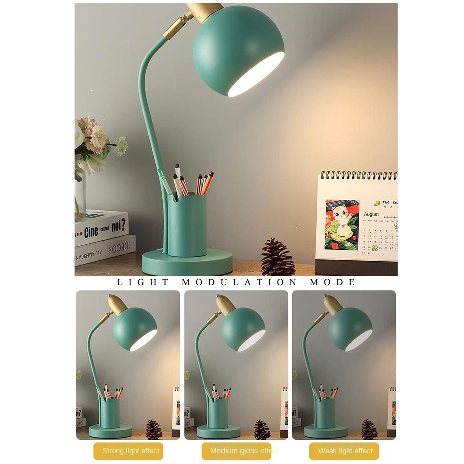 Portalápices Lámpara de Escritorio LED Protección Ocular Lámpara de Mesa Pequeña Lámpara de Mesa, Lámpara de Lectura Ajustable en ángulo para Estudio Oficina Sala de Estar,Blanco