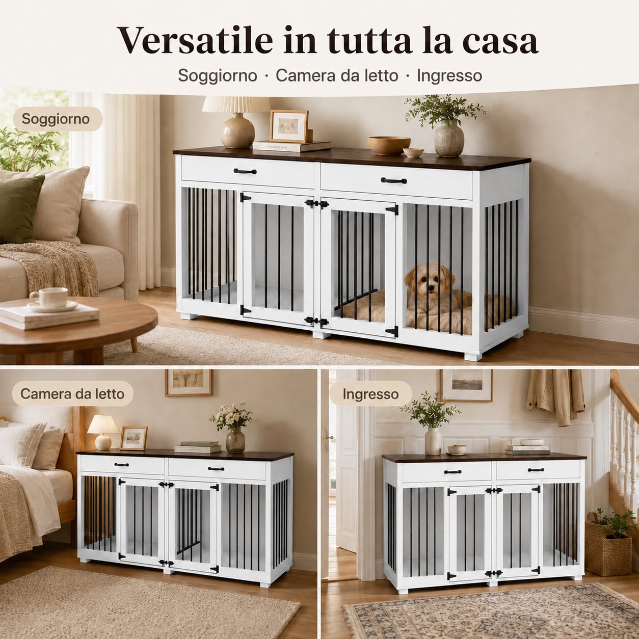 Gabbia XXL per Cani di Grandi Dimensioni - Box con 2 Ante per Interni e Trasporto, Tavola in PB + Ferro da Stiro, 164 x 80 x 60 cm, in Metallo