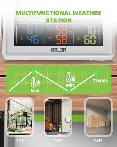 Miniatura 3 de BALDR Estación meteorológica inalámbrica con múltiples sensores, termómetro para interiores y exteriores con reloj atómico y barómetro digital para