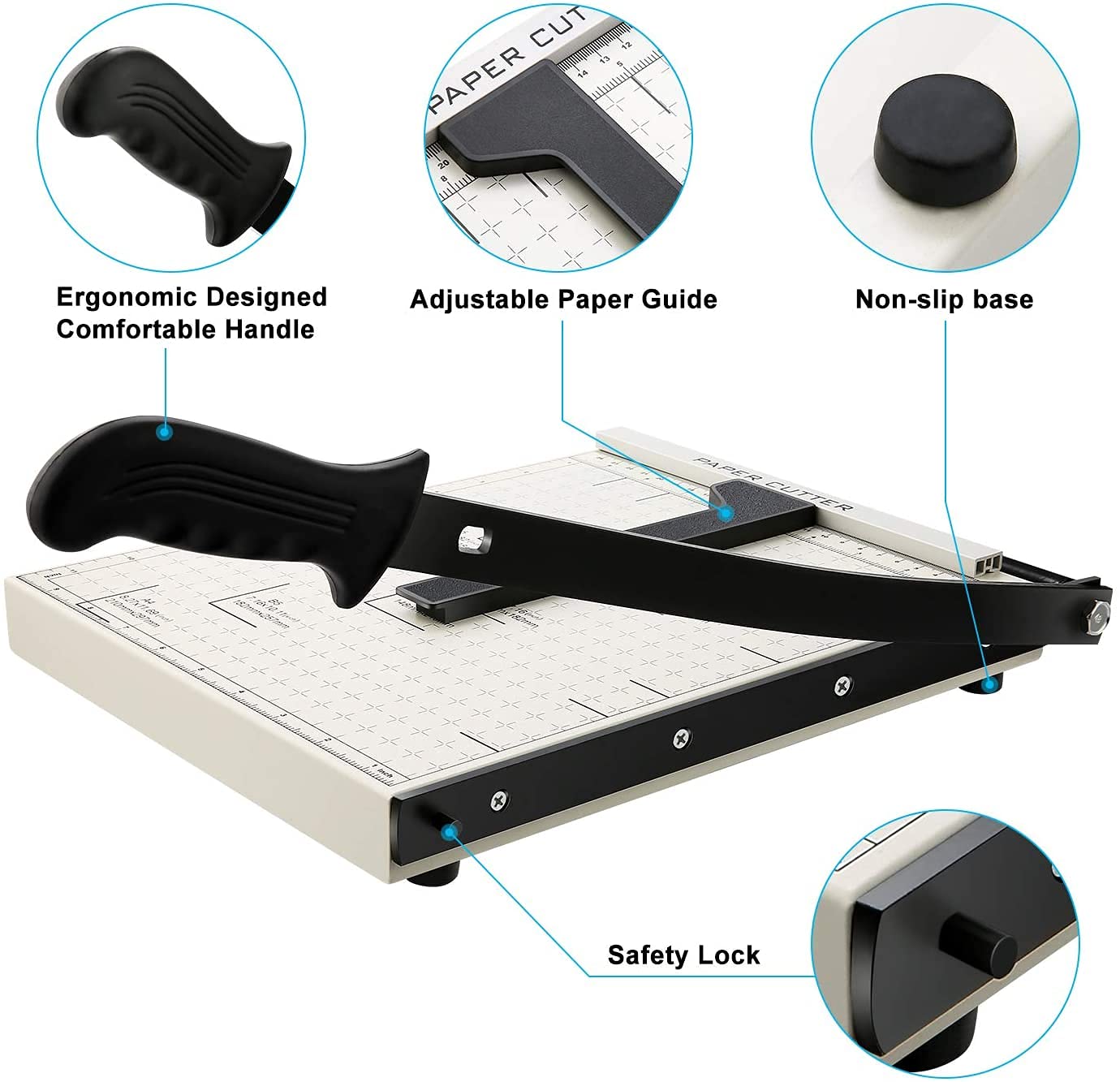 Papierschneidemaschine, A4, 30,5 cm, Metallsockel, robuster Büro-Trimmer, 10 Blatt Kapazität, professionell, weiß, Heimbürobedarf
