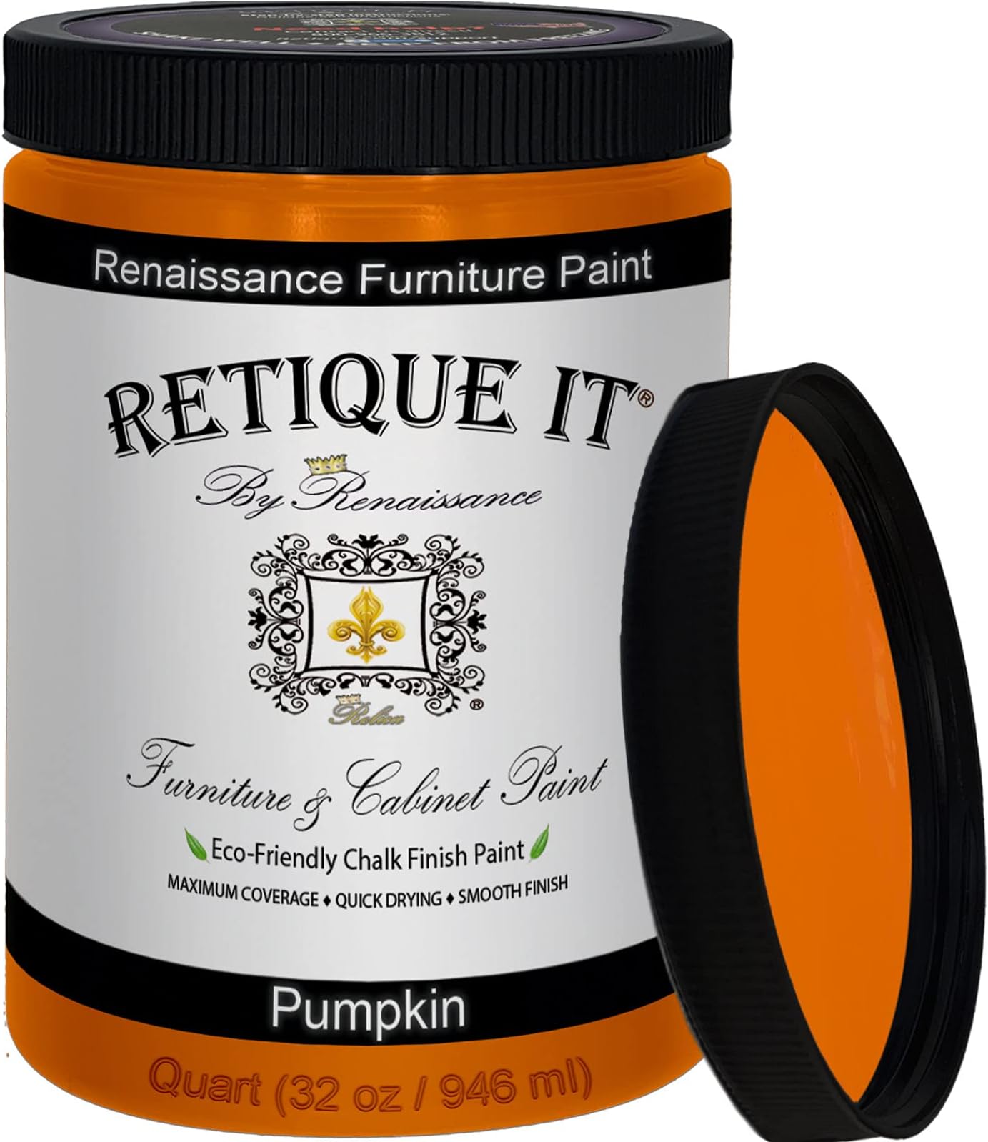 Renaissance Chalk Finish Paint - Pumpkin - Quart (32 Oz) - Chalk Furniture & Cabinet Paint - Non Toxic, Eco-Friendly