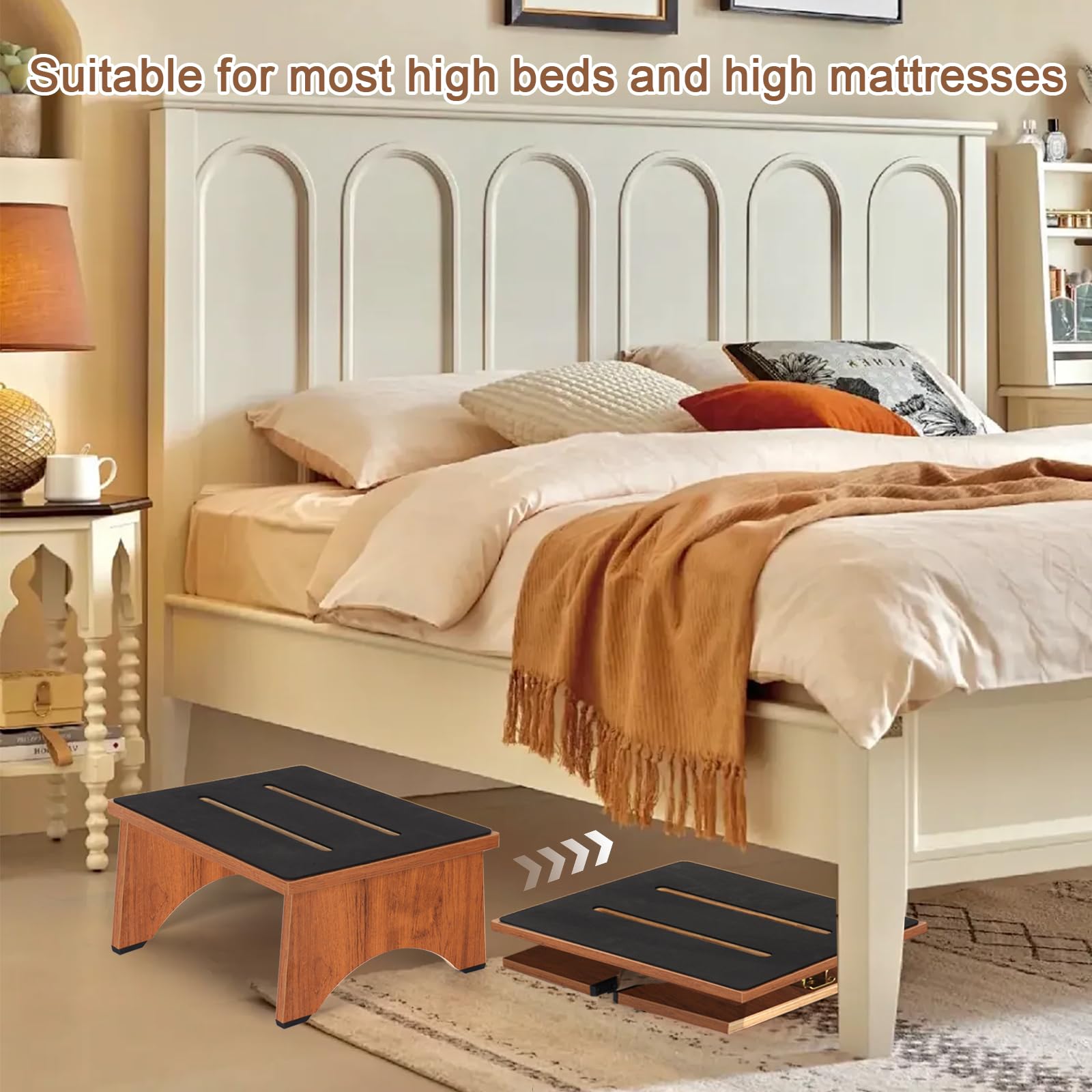 Taburete Plegable de Madera para Adultos y Personas Mayores con Almohadilla de Goma Antideslizante, Ayuda portátil para levantarse de Madera para baño, Cocina, mesita de Noche y más (6.9 IN)