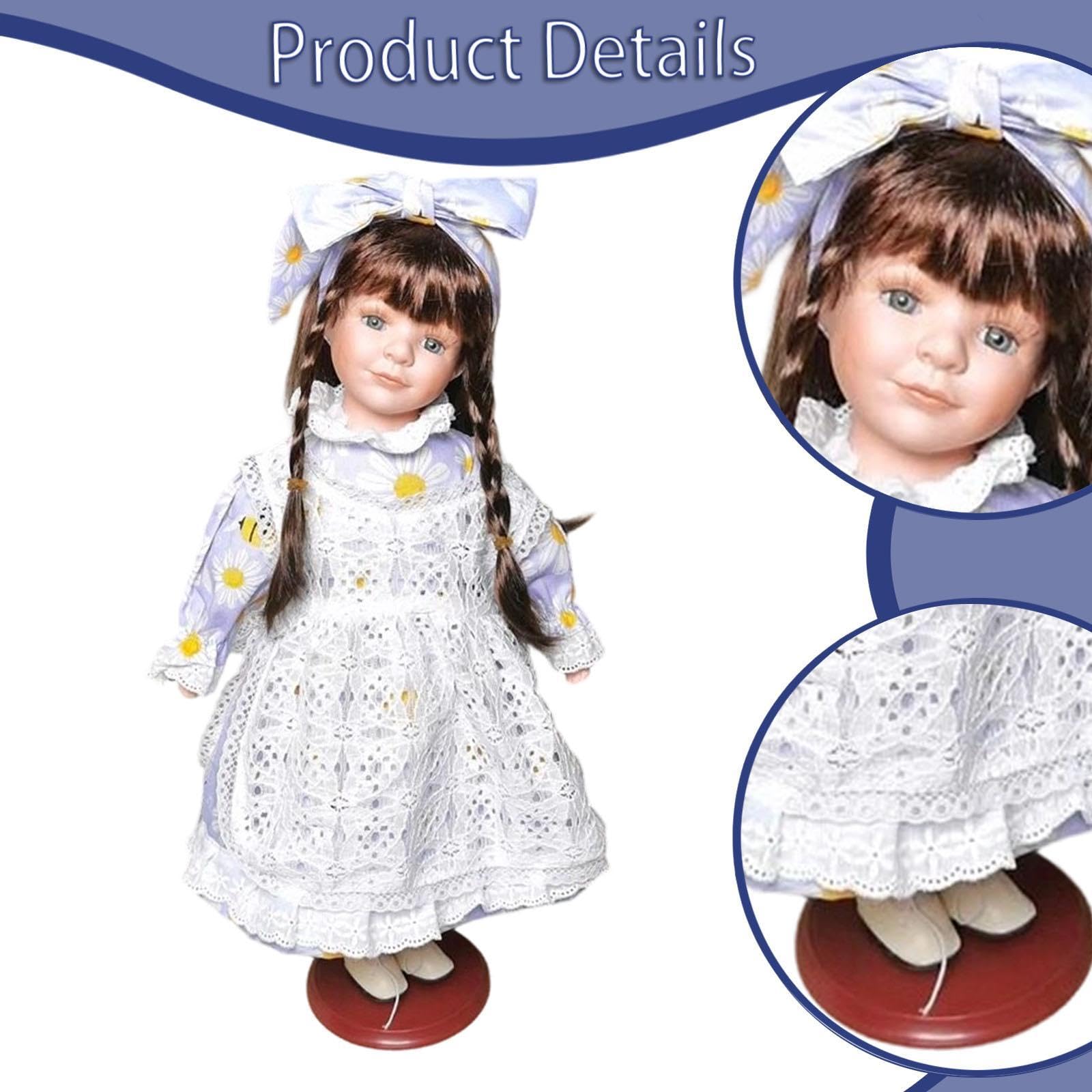 Scultura di Bambola in Porcellana in Piedi, Alta 40 Cm - Figura di Ragazza, Regalo di Compleanno Ideale per Libreria, Soggiorno O Ingresso, Viola