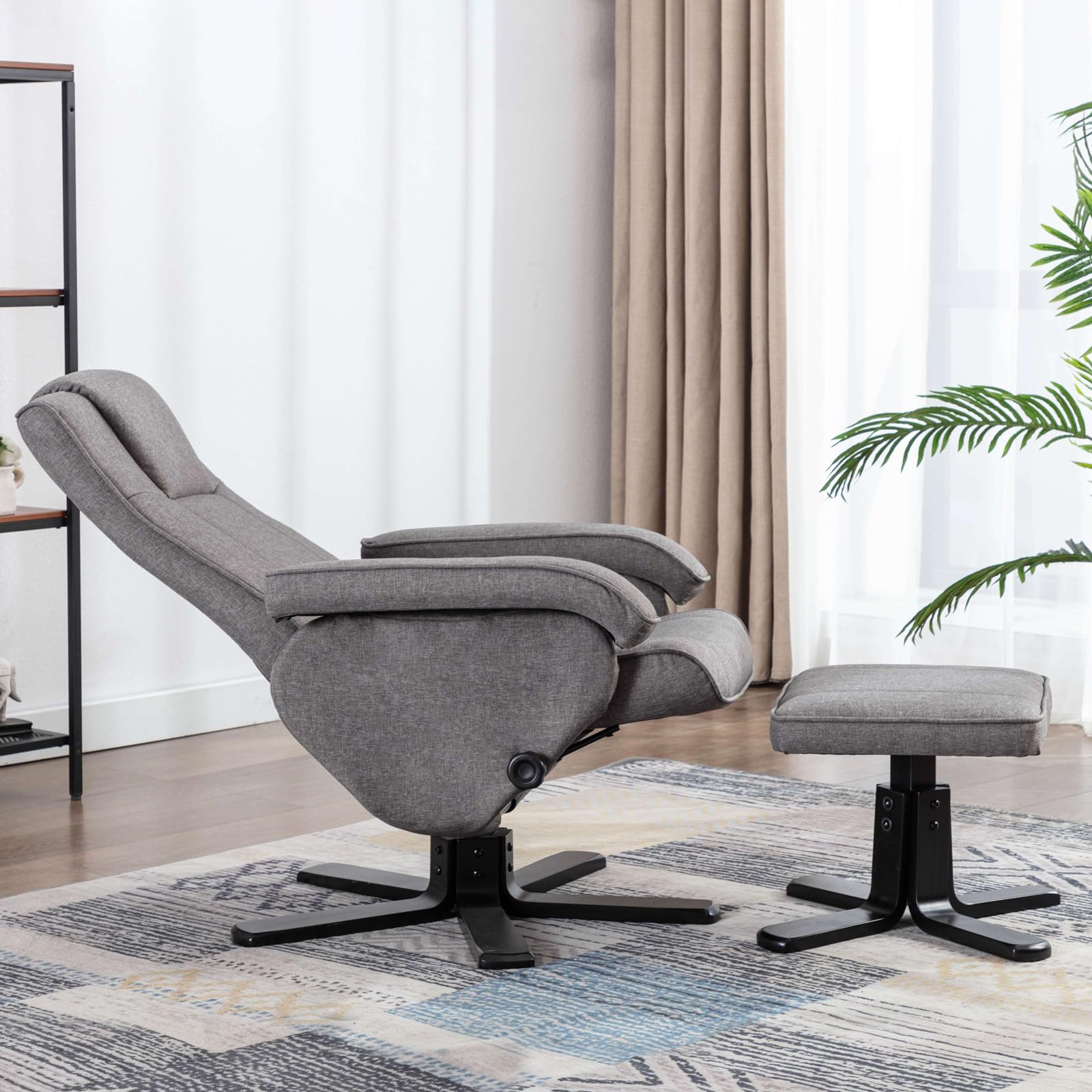 SVITA Charles Relaxsessel Hocker Sessel Fernsehsessel Drehsessel Polyester Holz Grau