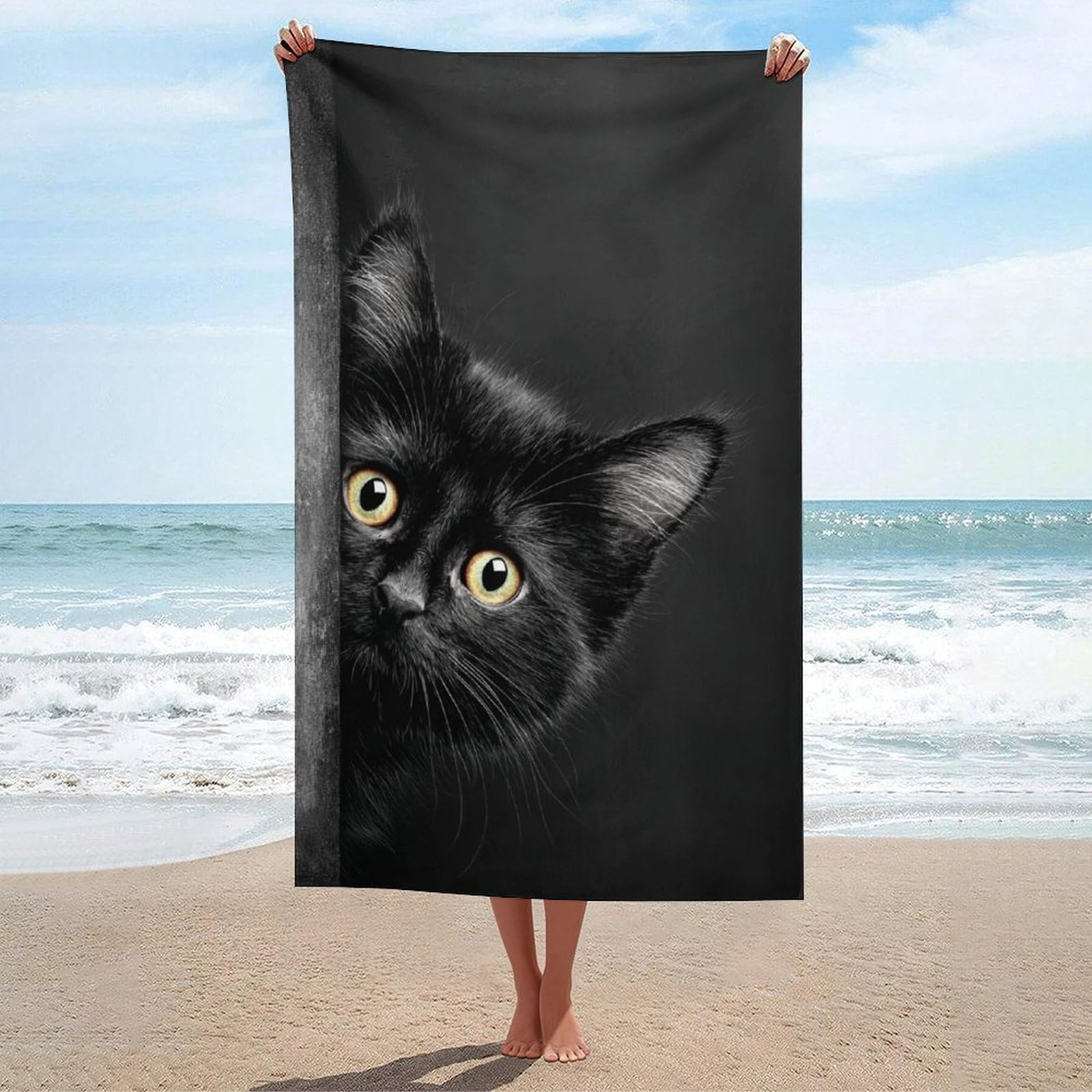 Serviette de plage serviette microfibre compacte anti-odeur chaton noir