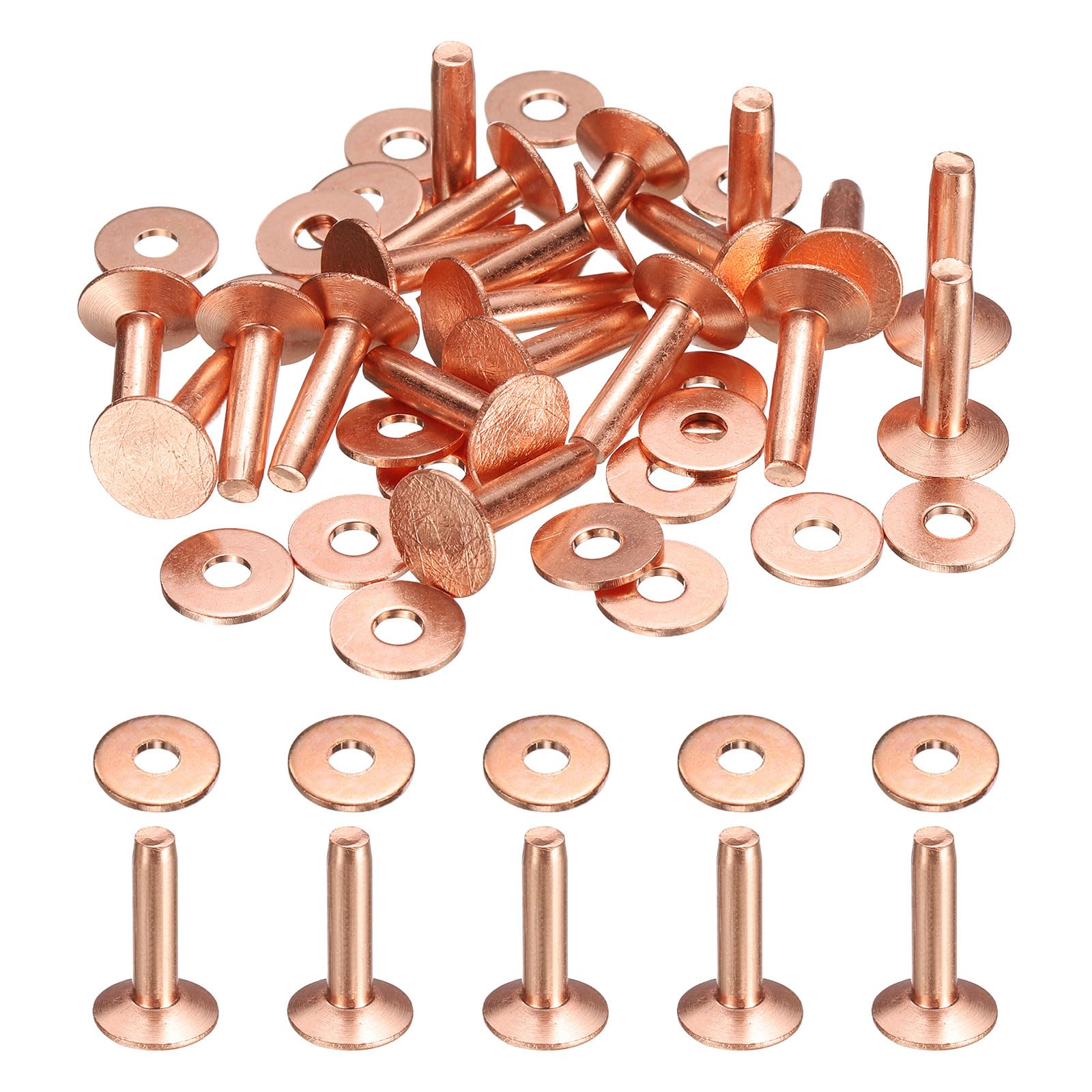 sourcing map 20Set Copper Rivets and Burrs Washers 11x4x16mm Dimpled Finish Copper Solid Leather Rivet Fastener Studs Posts for Leather DIY Craft Belts Wallets Collars, Rose Red Red