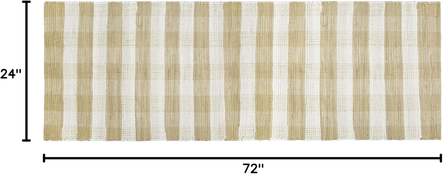 GLAMBURG Cotton Reversible Area Runner Rug 2' x 6' for Bedroom Living Room Kitchen Hallways Front Porch Laundry Room, Handwoven Farmhouse Floor Mat, Washable Checkered Plaid Runner Rug Beige Natural